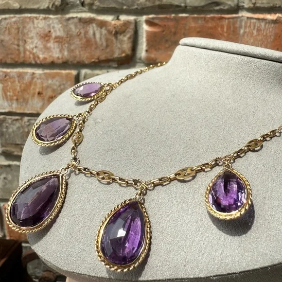 Antique Iberian 17K Gold Imperial Amethyst Fringe Necklace - Picture 9 of 16